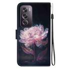 For OPPO Reno12 Pro 5G Global Crystal Texture Colored Drawing Leather Phone Case(Purple Peony) - 3