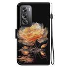 For OPPO Reno12 Pro 5G Global Crystal Texture Colored Drawing Leather Phone Case(Gold Peony) - 3