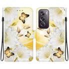 For OPPO Reno12 Pro 5G Global Crystal Texture Colored Drawing Leather Phone Case(Gold Butterfly Epiphyllum) - 1
