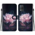 For Realme 8 5G Global Crystal Texture Colored Drawing Leather Phone Case(Purple Peony) - 1