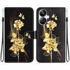 For Realme 10 Pro+ Crystal Texture Colored Drawing Leather Phone Case(Gold Butterfly Rose) - 1