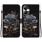 For Realme 10 Pro+ Crystal Texture Colored Drawing Leather Phone Case(Black Rose) - 1