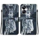 For Realme 10 Pro+ Crystal Texture Colored Drawing Leather Phone Case(Cat Tiger Reflection) - 1