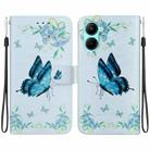 For Realme C33 Crystal Texture Colored Drawing Leather Phone Case(Blue Pansies) - 1