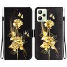 For Realme C35 Crystal Texture Colored Drawing Leather Phone Case(Gold Butterfly Rose) - 1