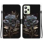 For Realme C35 Crystal Texture Colored Drawing Leather Phone Case(Black Rose) - 1