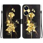 For Realme C55 Crystal Texture Colored Drawing Leather Phone Case(Gold Butterfly Rose) - 1