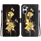 For Realme 10 4G Crystal Texture Colored Drawing Leather Phone Case(Gold Butterfly Rose) - 1