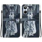 For Realme 10 4G Crystal Texture Colored Drawing Leather Phone Case(Cat Tiger Reflection) - 1