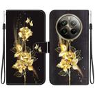 For Realme 12 Pro+ Global Crystal Texture Colored Drawing Leather Phone Case(Gold Butterfly Rose) - 1