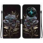 For Realme 12+ Crystal Texture Colored Drawing Leather Phone Case(Black Rose) - 1