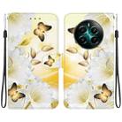 For Realme 12+ Crystal Texture Colored Drawing Leather Phone Case(Gold Butterfly Epiphyllum) - 1