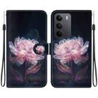 For Realme C75 Crystal Texture Colored Drawing Leather Phone Case(Purple Peony) - 1