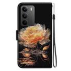 For Realme C75 Crystal Texture Colored Drawing Leather Phone Case(Gold Peony) - 3