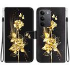 For Realme C75 Crystal Texture Colored Drawing Leather Phone Case(Gold Butterfly Rose) - 1