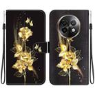 For Realme 13+ Global Crystal Texture Colored Drawing Leather Phone Case(Gold Butterfly Rose) - 1