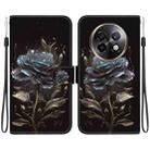 For Realme 13+ Global Crystal Texture Colored Drawing Leather Phone Case(Black Rose) - 1