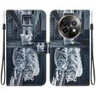 For Realme 13+ Global Crystal Texture Colored Drawing Leather Phone Case(Cat Tiger Reflection) - 1