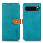 For Google Pixel 9 Pro KHAZNEH Dual-color Cowhide Texture Flip Leather Phone Case(Blue) - 1