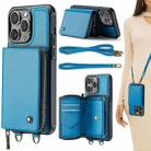 For iPhone 15 Pro Max JEEHOOD C22 Series Zipper Wallet Leather Phone Case with Dual Lanyard(Blue) - 1