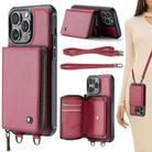 For iPhone 15 Pro JEEHOOD C22 Series Zipper Wallet Leather Phone Case with Dual Lanyard(Red) - 1