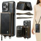 For iPhone 15 Pro JEEHOOD C22 Series Zipper Wallet Leather Phone Case with Dual Lanyard(Coffee) - 1