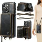 For iPhone 15 Plus JEEHOOD C22 Series Zipper Wallet Leather Phone Case with Dual Lanyard(Coffee) - 1