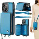 For iPhone 15 JEEHOOD C22 Series Zipper Wallet Leather Phone Case with Dual Lanyard(Blue) - 1