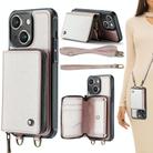 For iPhone 15 JEEHOOD C22 Series Zipper Wallet Leather Phone Case with Dual Lanyard(Rose Gold) - 1