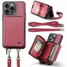 For iPhone 16 Pro Max JEEHOOD C22 Series Zipper Wallet Leather Phone Case with Dual Lanyard(Red) - 2