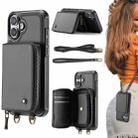 For iPhone 16 Plus JEEHOOD C22 Series Zipper Wallet Leather Phone Case with Dual Lanyard(Black) - 1