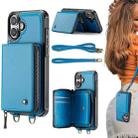 For iPhone 16 Plus JEEHOOD C22 Series Zipper Wallet Leather Phone Case with Dual Lanyard(Blue) - 1