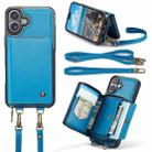 For iPhone 16 Plus JEEHOOD C22 Series Zipper Wallet Leather Phone Case with Dual Lanyard(Blue) - 2