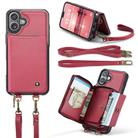 For iPhone 16 Plus JEEHOOD C22 Series Zipper Wallet Leather Phone Case with Dual Lanyard(Red) - 2