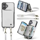 For iPhone 16 Plus JEEHOOD C22 Series Zipper Wallet Leather Phone Case with Dual Lanyard(White) - 2