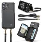 For iPhone 16 JEEHOOD C22 Series Zipper Wallet Leather Phone Case with Dual Lanyard(Black) - 2