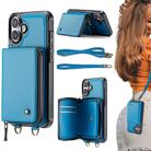 For iPhone 16 JEEHOOD C22 Series Zipper Wallet Leather Phone Case with Dual Lanyard(Blue) - 1