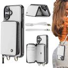 For iPhone 16 JEEHOOD C22 Series Zipper Wallet Leather Phone Case with Dual Lanyard(White) - 1