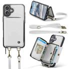 For iPhone 16 JEEHOOD C22 Series Zipper Wallet Leather Phone Case with Dual Lanyard(White) - 2