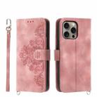 For iPhone 16 Pro Max Skin-feel Flowers Embossed Wallet Leather Phone Case(Pink) - 1