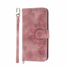 For iPhone 16 Pro Max Skin-feel Flowers Embossed Wallet Leather Phone Case(Pink) - 2