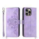 For iPhone 16 Pro Max Skin-feel Flowers Embossed Wallet Leather Phone Case(Purple) - 1