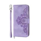 For iPhone 16 Pro Max Skin-feel Flowers Embossed Wallet Leather Phone Case(Purple) - 2