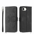 For iPhone SE 2024 Skin-feel Flowers Embossed Wallet Leather Phone Case(Black) - 1