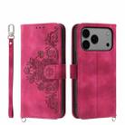 For iPhone 17 Pro Max Skin-feel Flowers Embossed Wallet Leather Phone Case(Wine Red) - 1
