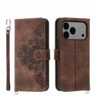 For iPhone 17 Pro Max Skin-feel Flowers Embossed Wallet Leather Phone Case(Brown) - 1