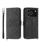 For iPhone 17 Pro Skin-feel Flowers Embossed Wallet Leather Phone Case(Black) - 1