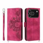 For iPhone 17 Pro Skin-feel Flowers Embossed Wallet Leather Phone Case(Wine Red) - 1