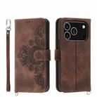 For iPhone 17 Pro Skin-feel Flowers Embossed Wallet Leather Phone Case(Brown) - 1