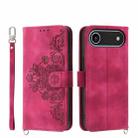 For iPhone 17 Air Skin-feel Flowers Embossed Wallet Leather Phone Case(Wine Red) - 1